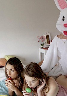 lesbian babes Lily Adams and Alex Blake fuck the Easter Bunny