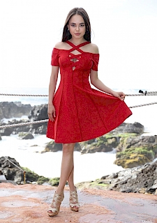 pretty girl Li Moon Lifts Dress in Girl In Red