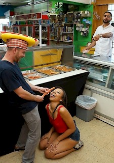Alice March fucks a stranger in a hot dog shop