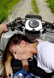 Hiker Rides A Quad