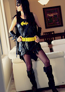 pretty teen Catie Minx dresses up as sexy Batgirl